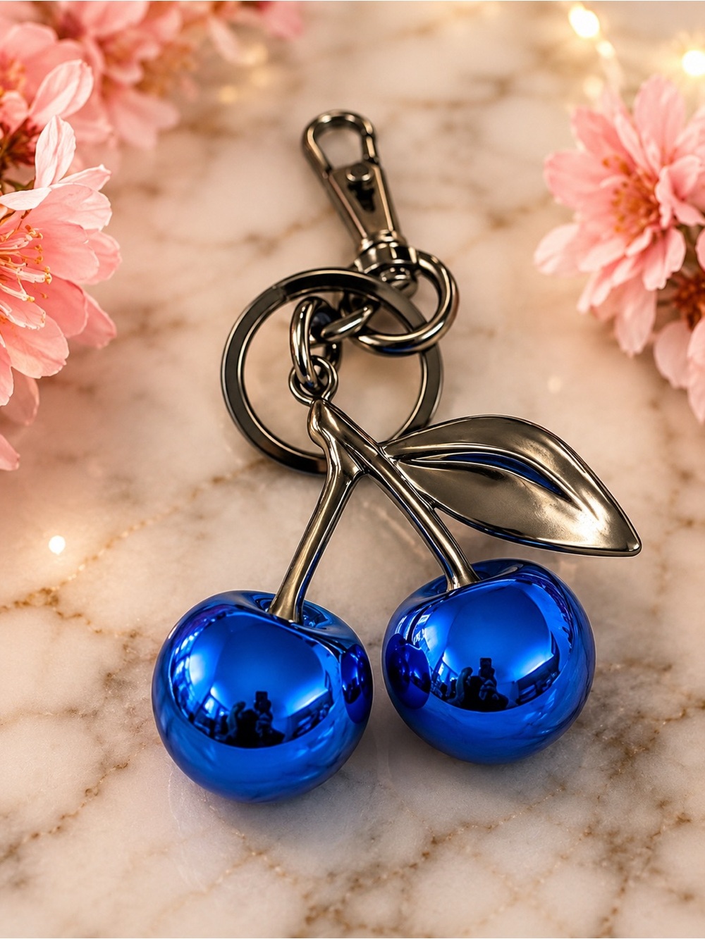 Metallic Blue Cherry Keychain